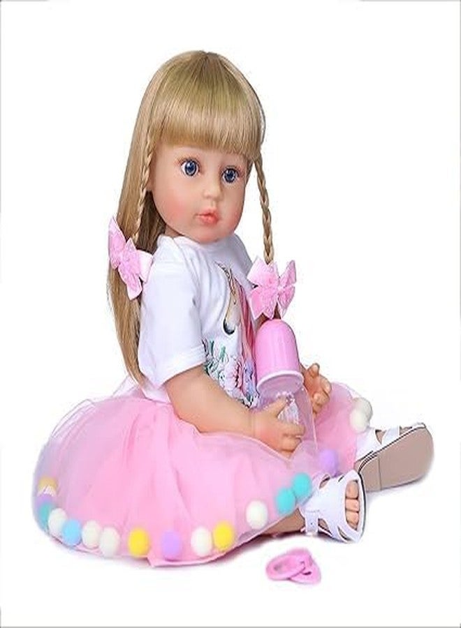 Onecado 22 inch 55CM Realistic Sweet Face Real Baby Size Reborn Toddler Newborn Girl Doll Crafted in Silicone Vinyl Full Body Children Birthday Pink Yarn Skirt (Reborn Baby Doll 3) - Image 1